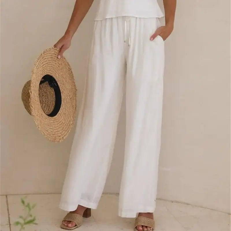 Solid Casual Women's Loose Pants-White-5