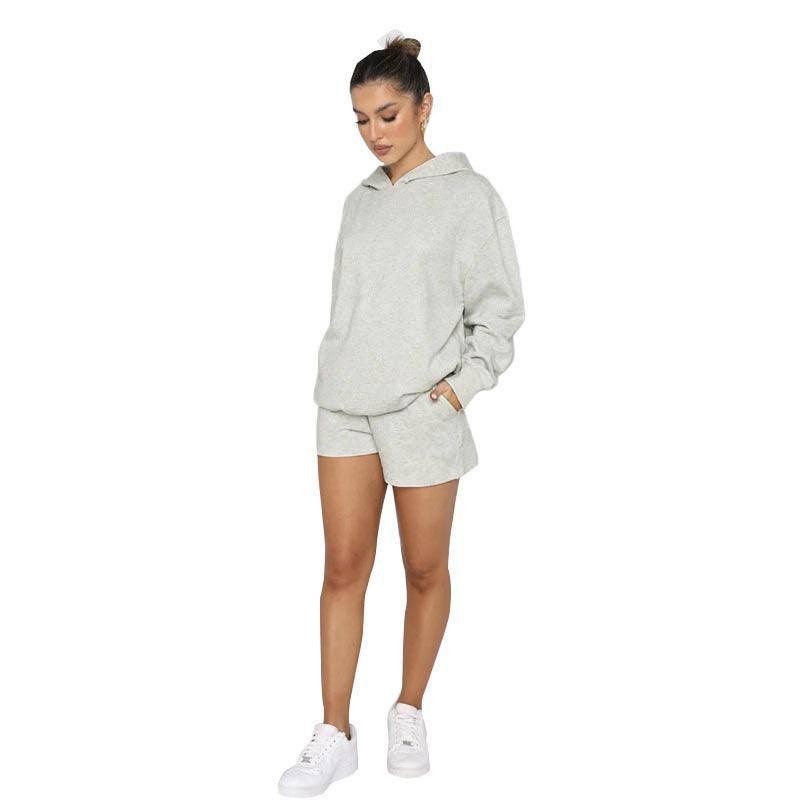 Solid Color Pullover Hooded Long Sleeves Sweater For Women-Flower Gray-5