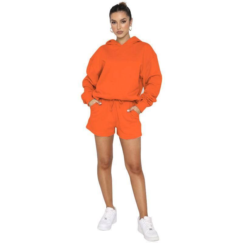 Solid Color Pullover Hooded Long Sleeves Sweater For Women-Orange Red-6