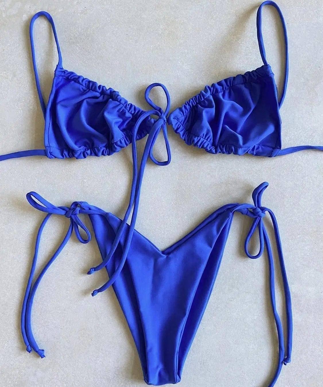 Solid color split bikini swimsuit-DarkBlue-11