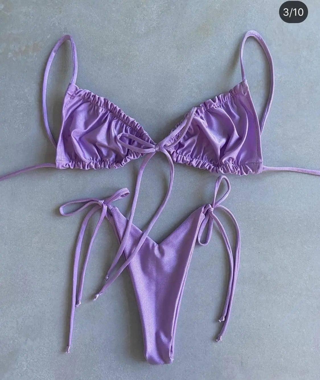 Solid color split bikini swimsuit-Purple-5