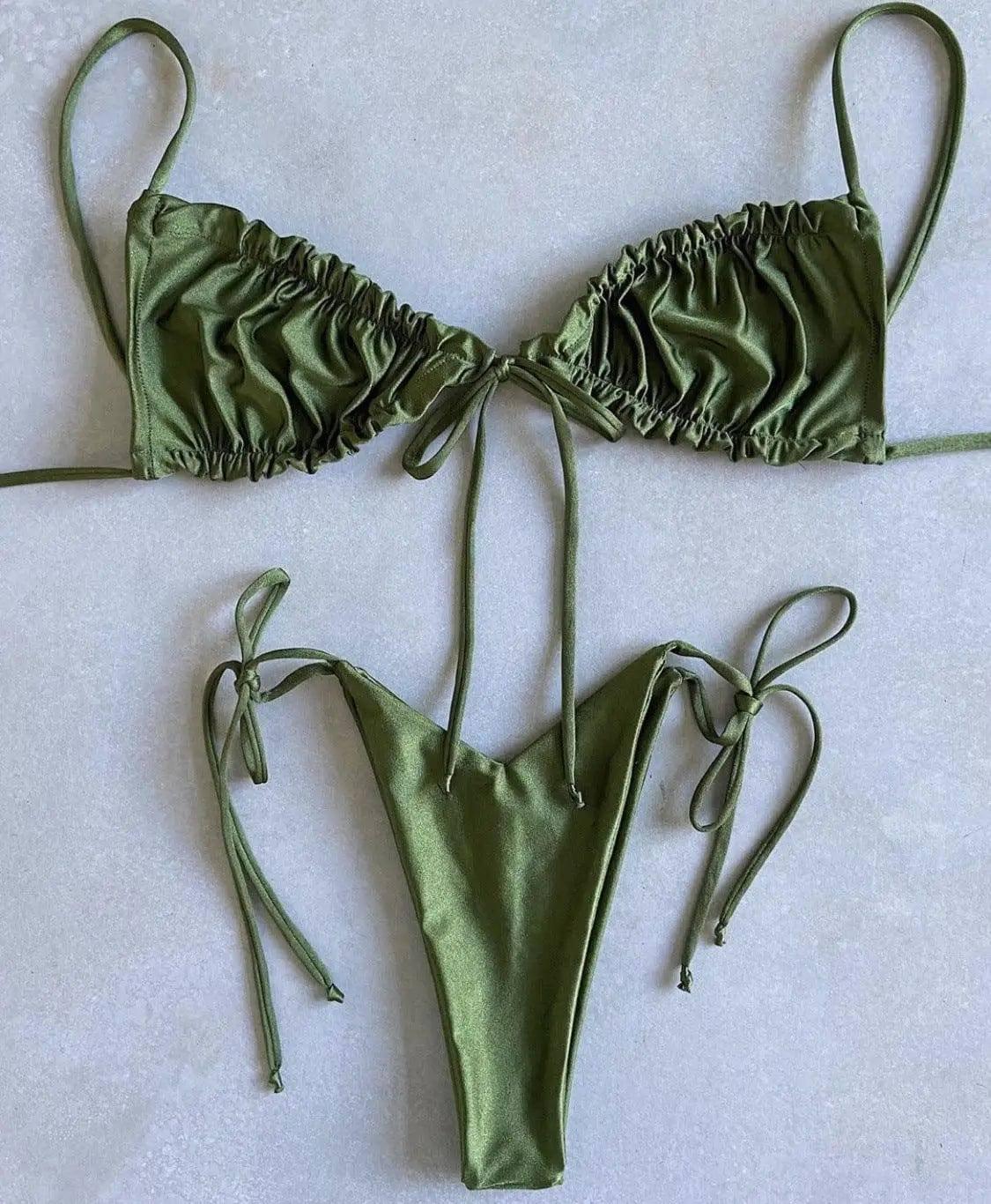 Solid color split bikini swimsuit-Green-8