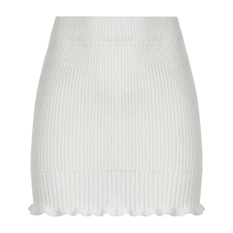 Solid Color Stretch Lace Skirt Ruffle Hip-White-2