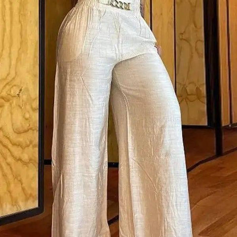Solid Color White Wide-leg High-waisted Trousers Loose-6