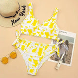 Split Cow Print Bow Bikini Swimsuit Women-Yellow-5