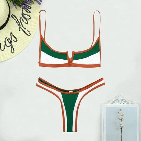 Split Swimsuit European And American Bikini Sexy Hot Selling-Green-2