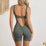 Sports Yoga Jumpsuit Shorts Rompers Back Hollow Seamless-Grey-7