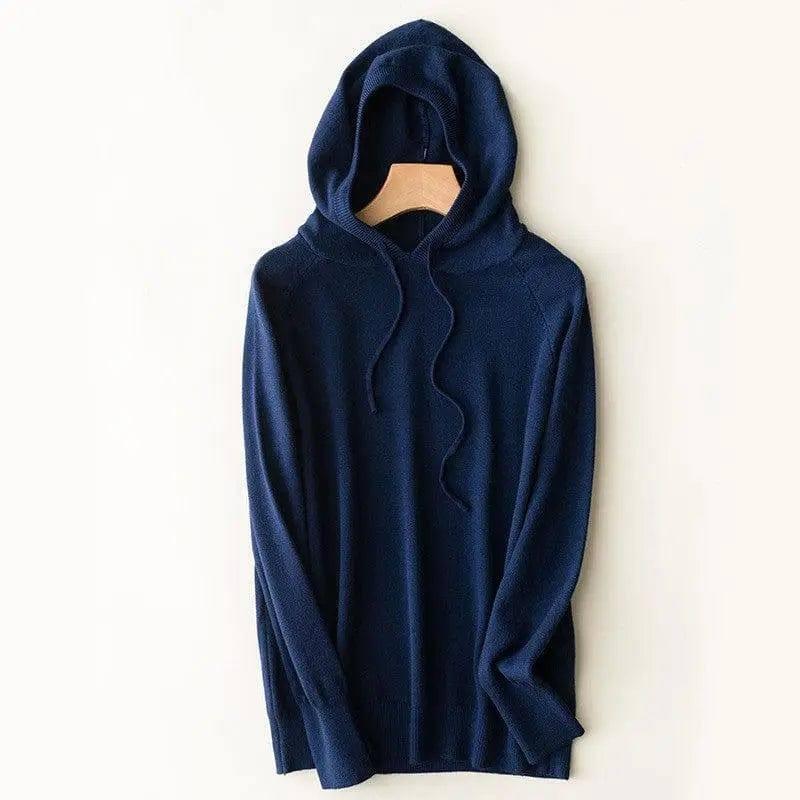 Spring and autumn hooded sweater women pullover-Navy blue-4