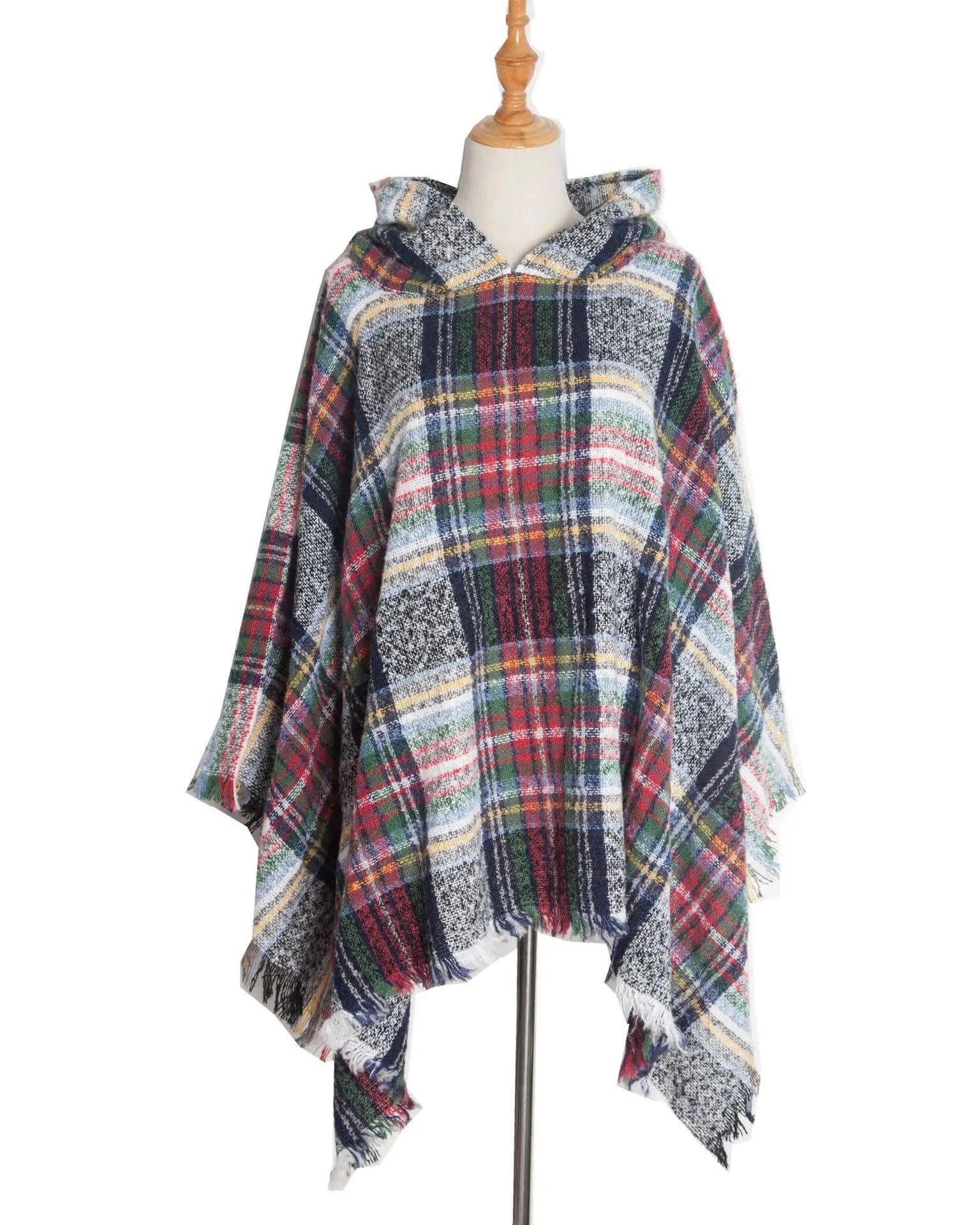 Spring Autumn And Winter Plaid Ribbon Cap Cape And Shawl-DP7 01 White Colorful-10