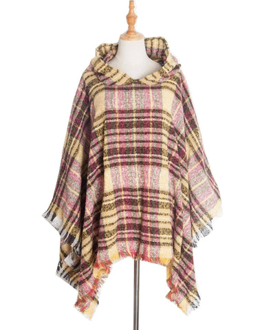 Spring Autumn And Winter Plaid Ribbon Cap Cape And Shawl-DP6 01 Yellow-11