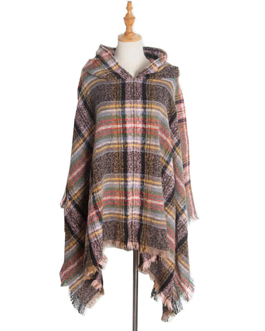 Spring Autumn And Winter Plaid Ribbon Cap Cape And Shawl-DP7 06 Coffee-12