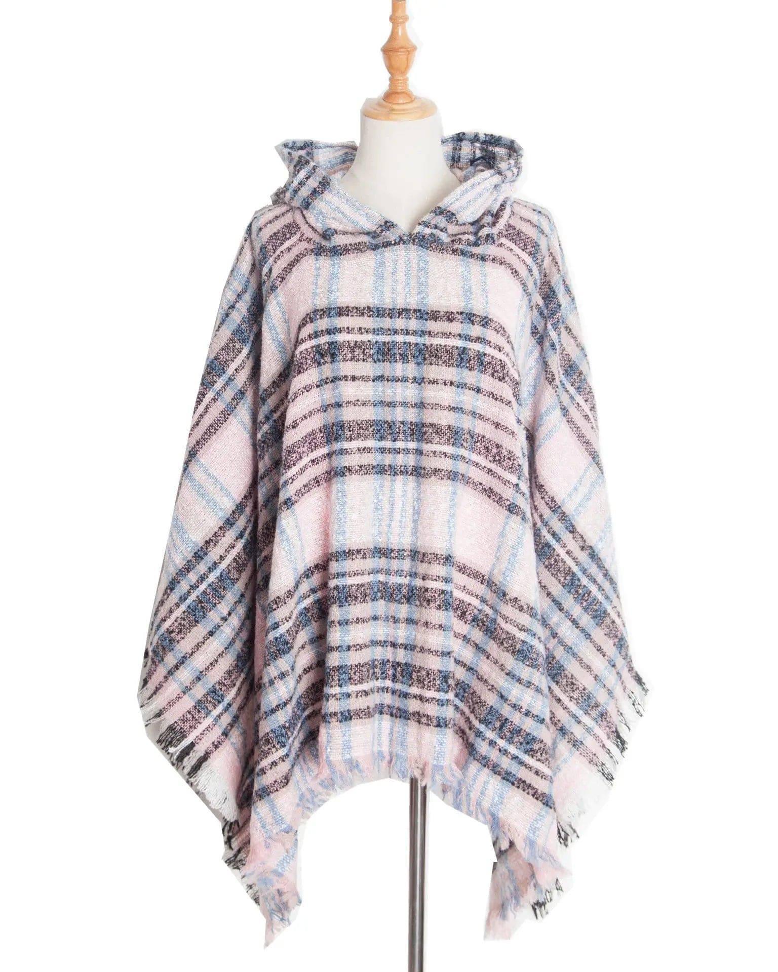 Spring Autumn And Winter Plaid Ribbon Cap Cape And Shawl-DP6 03 Pink-13