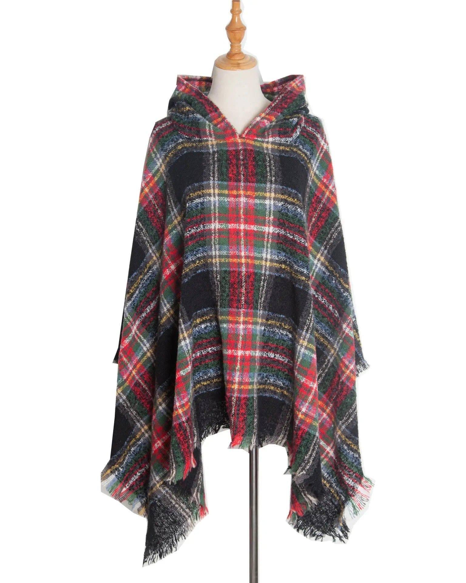 Spring Autumn And Winter Plaid Ribbon Cap Cape And Shawl-DP7 08 Black-16