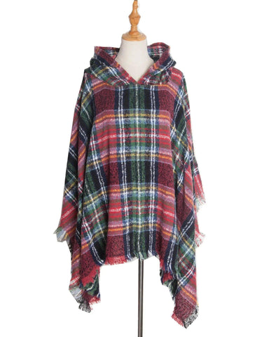 Spring Autumn And Winter Plaid Ribbon Cap Cape And Shawl-DP7 04 Wine Red-17