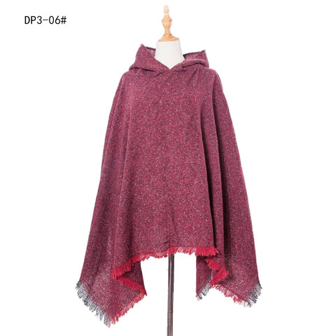 Spring Autumn And Winter Plaid Ribbon Cap Cape And Shawl-DP3 06 Wine Red-18