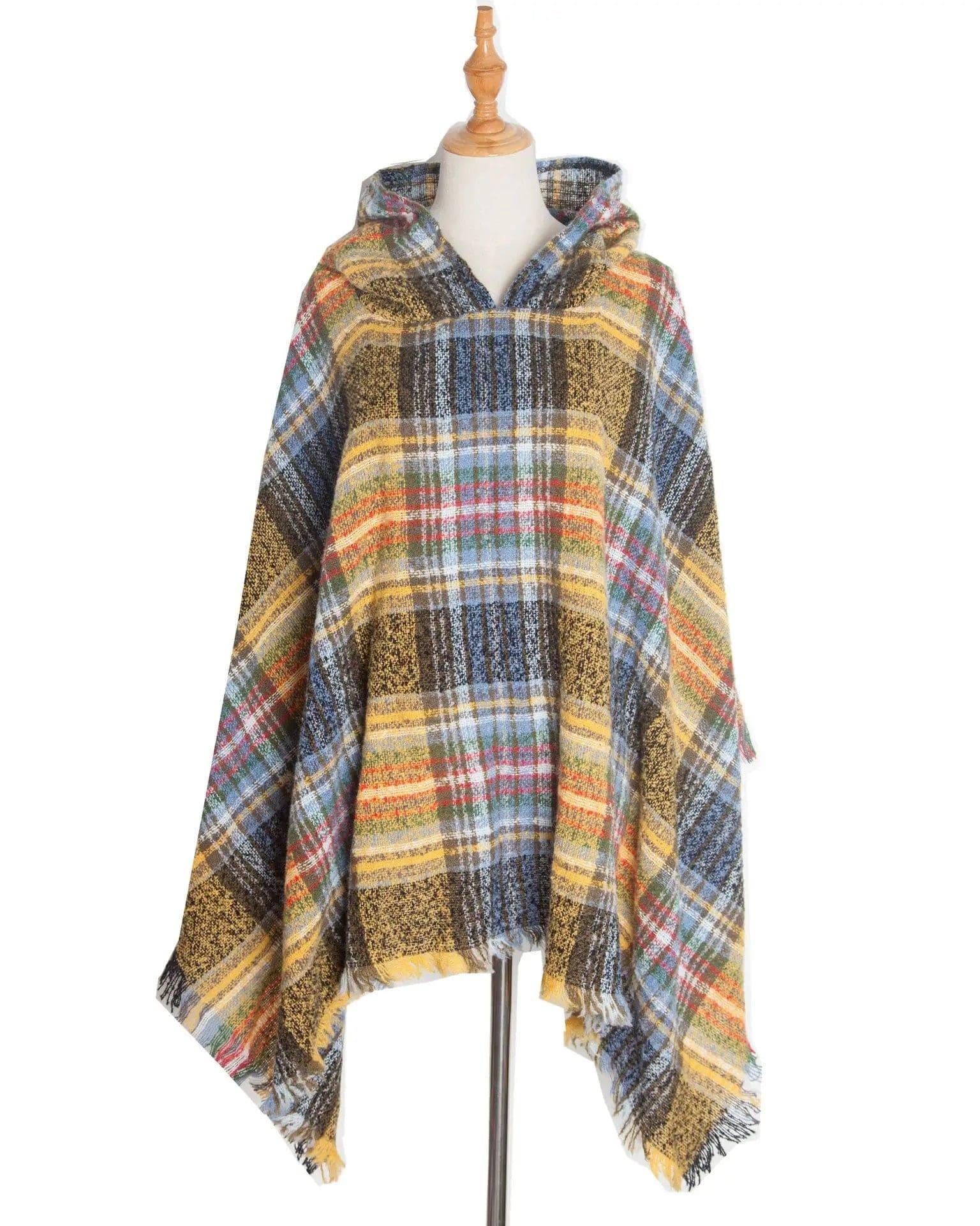 Spring Autumn And Winter Plaid Ribbon Cap Cape And Shawl-DP7 07 Yellow-20