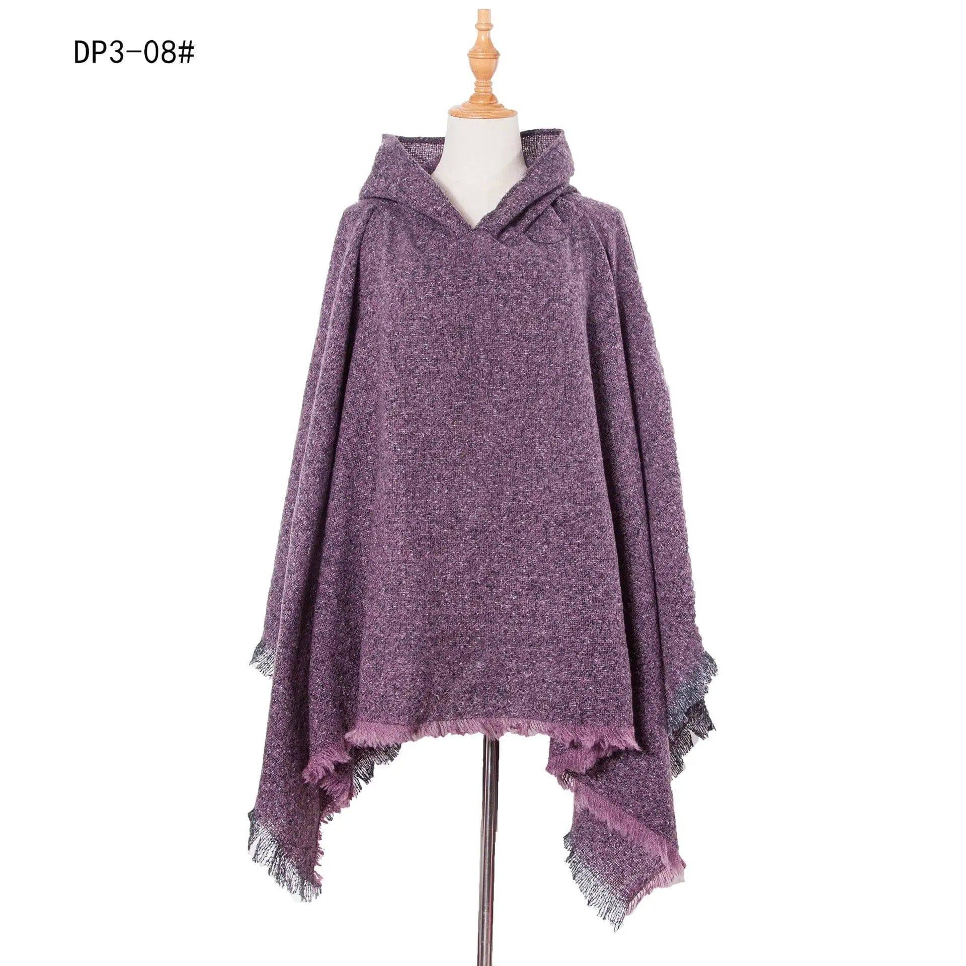 Spring Autumn And Winter Plaid Ribbon Cap Cape And Shawl-DP3 08 Purple-21