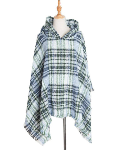 Spring Autumn And Winter Plaid Ribbon Cap Cape And Shawl-DP6 04 Blue-23