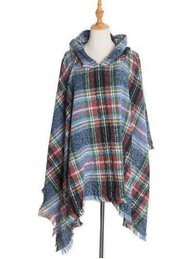 Spring Autumn And Winter Plaid Ribbon Cap Cape And Shawl-DP7 05 Blue-26
