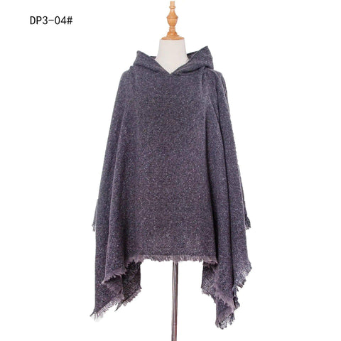 Spring Autumn And Winter Plaid Ribbon Cap Cape And Shawl-DP3 04 Gray-30