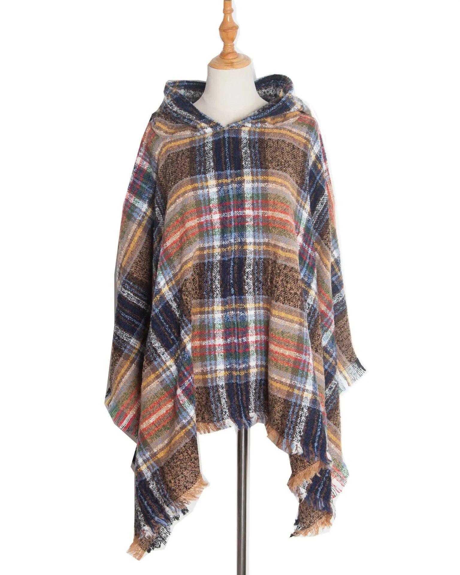 Spring Autumn And Winter Plaid Ribbon Cap Cape And Shawl-DP7 03 Camel-31