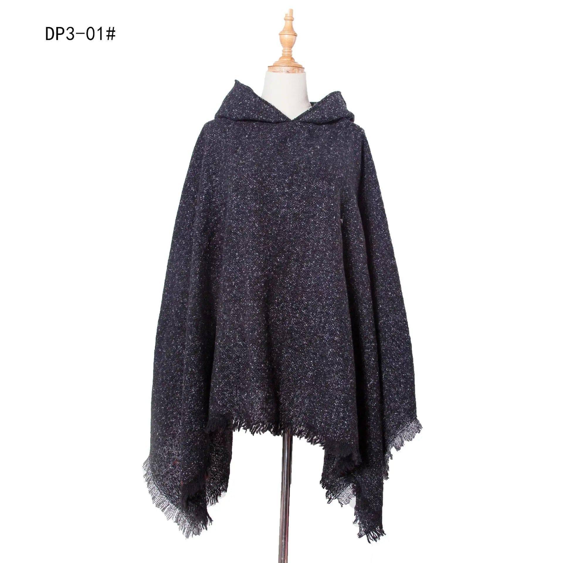 Spring Autumn And Winter Plaid Ribbon Cap Cape And Shawl-DP3 01 Black-32
