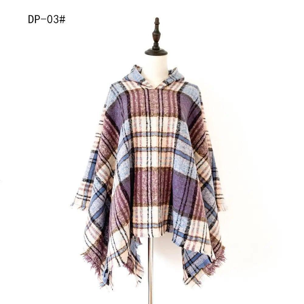 Spring Autumn And Winter Plaid Ribbon Cap Cape And Shawl-DP 03 Purple-4