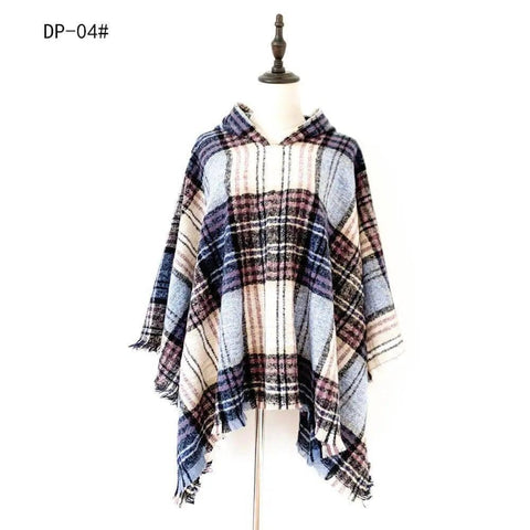 Spring Autumn And Winter Plaid Ribbon Cap Cape And Shawl-DP 04 Blue-5