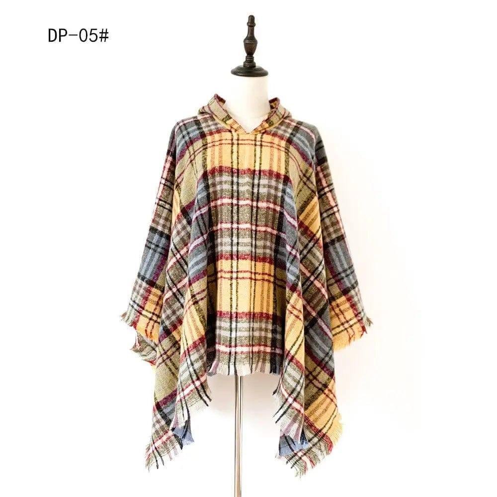 Spring Autumn And Winter Plaid Ribbon Cap Cape And Shawl-DP 05 Yellow-6