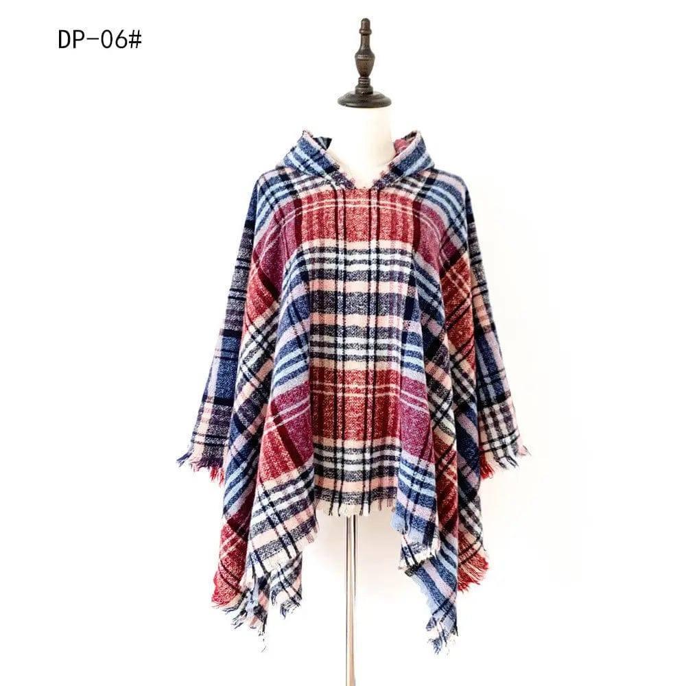 Spring Autumn And Winter Plaid Ribbon Cap Cape And Shawl-DP 06 Red-8