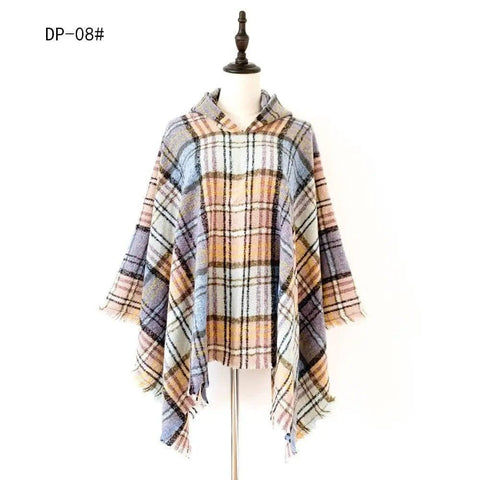 Spring Autumn And Winter Plaid Ribbon Cap Cape And Shawl-DP 08 Blue And Yellow-9