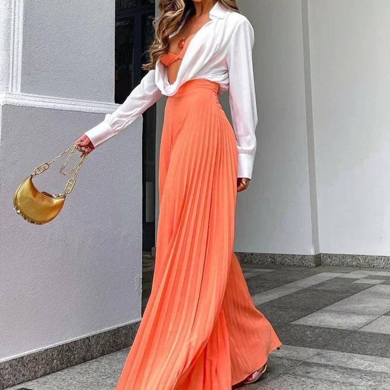 Spring Autumn Women's Clothing Solid Color Fashion Elegant-Orange-1