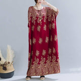 Spring Ethnic Style Plus Size Women's Cotton Silk Robe Loose-Red-6