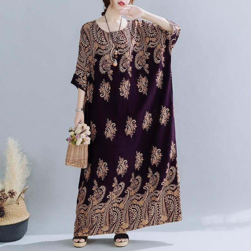 Spring Ethnic Style Plus Size Women's Cotton Silk Robe Loose-Purple-7