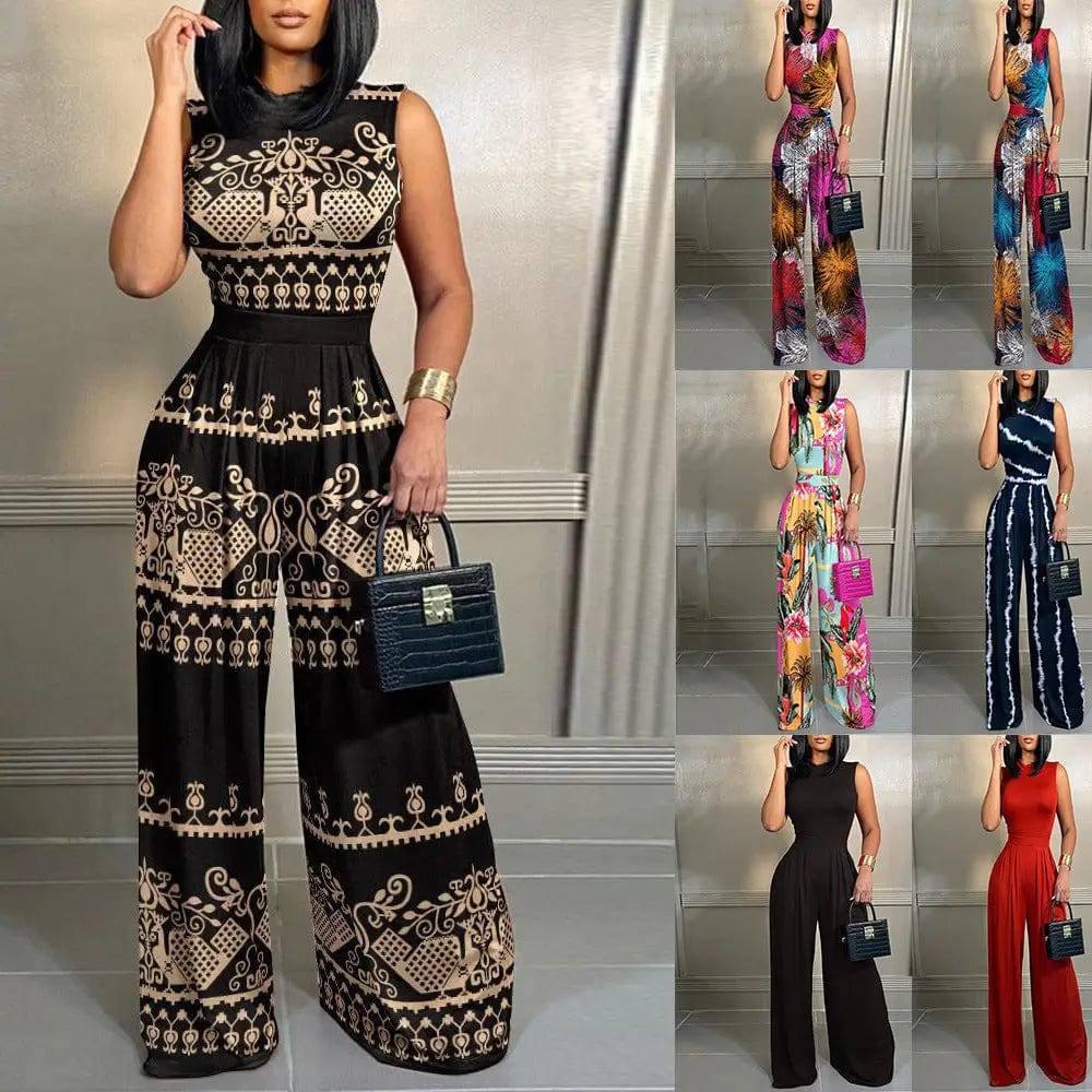 Spring Leisure Slim Print Sleeveless Women's Jumpsuit-1