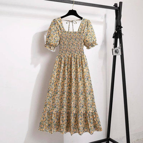 Spring Summer Chiffon Dresses Fashion Female Elastic Waist-huangsexiaosuihua-14