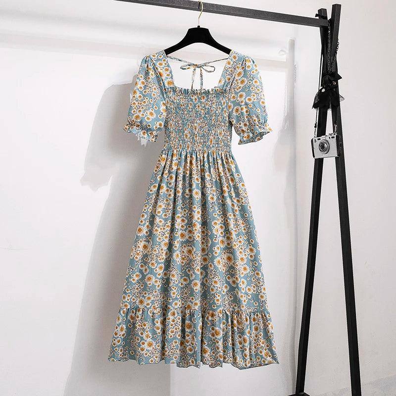 Spring Summer Chiffon Dresses Fashion Female Elastic Waist-lansepugongying-15