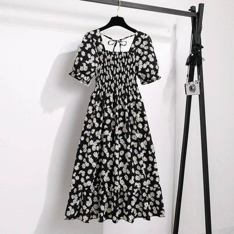 Spring Summer Chiffon Dresses Fashion Female Elastic Waist-heisexiaochuju-20