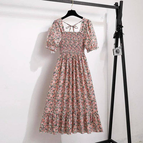 Spring Summer Chiffon Dresses Fashion Female Elastic Waist-5