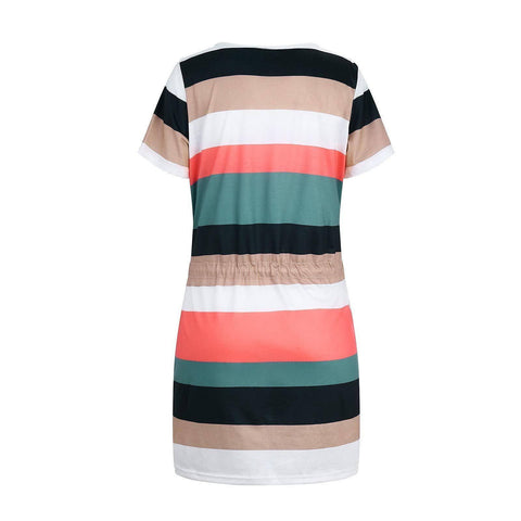 Striped Print Short-sleeved Dresses Summer Fashion V-neck-10