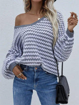 Striped Sweater V-neck Sweater-Grey-3