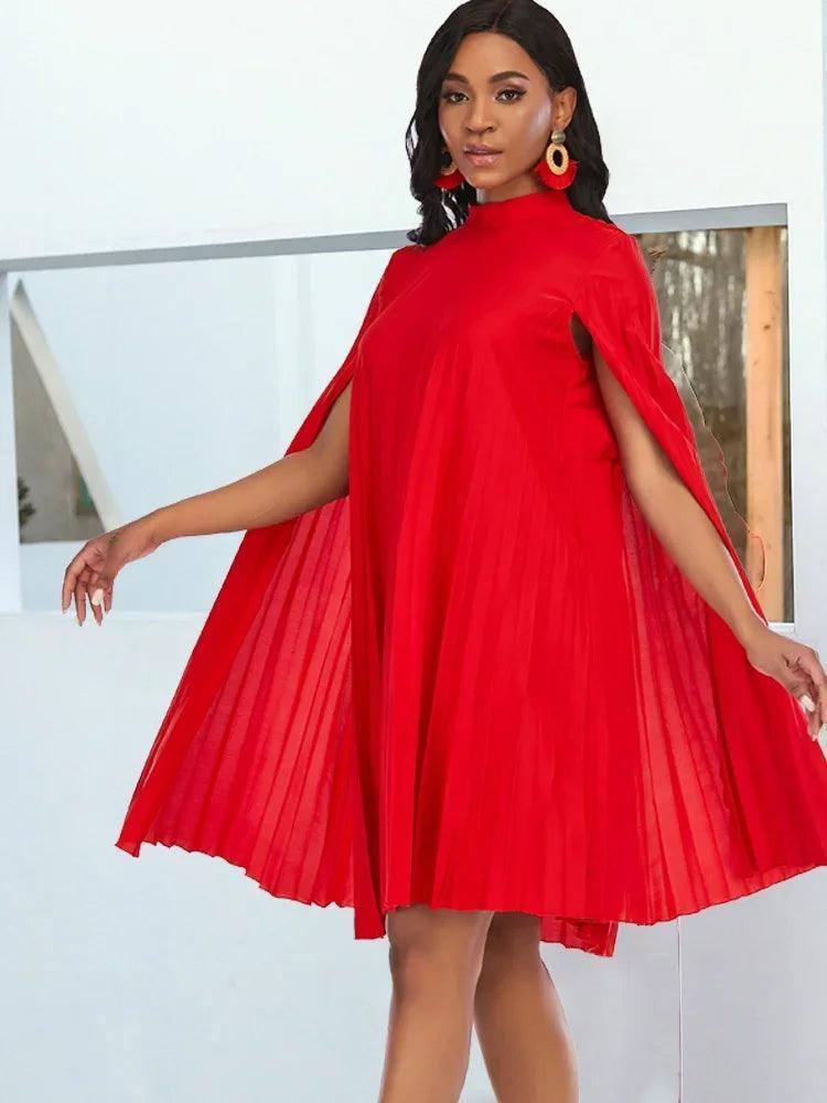 Stunning Red Pleated Dress for Elegant Occasions-2