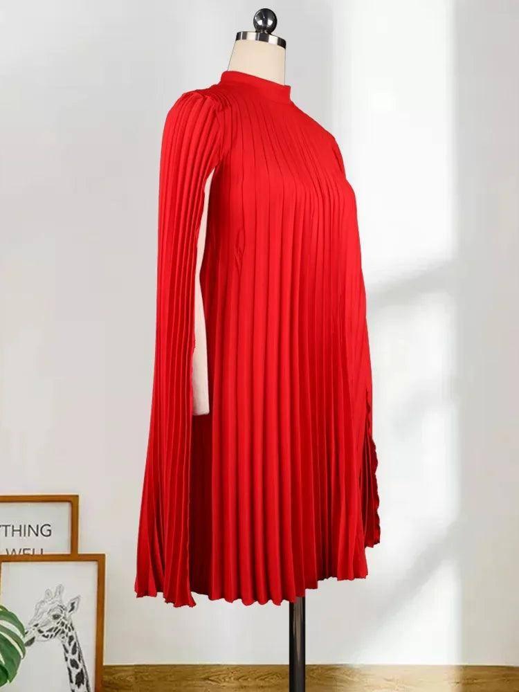 Stunning Red Pleated Dress for Elegant Occasions-4