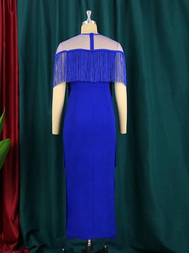 Stunning Royal Blue Plus-Size Tassel Dress-6