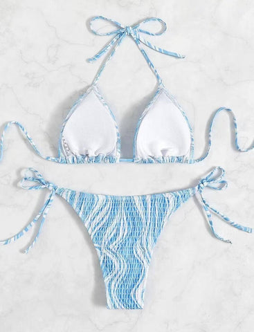 Stylish Blue Striped Bikini Set for Chic Beach Fashion-5