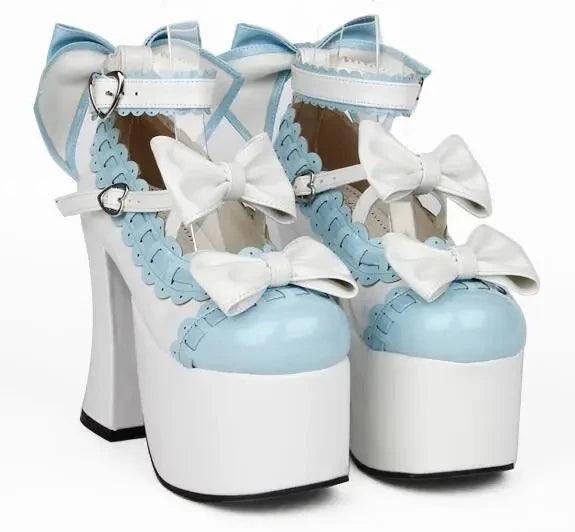 Stylish Bow Platform Heels for Trendy Outfits-Blue-1