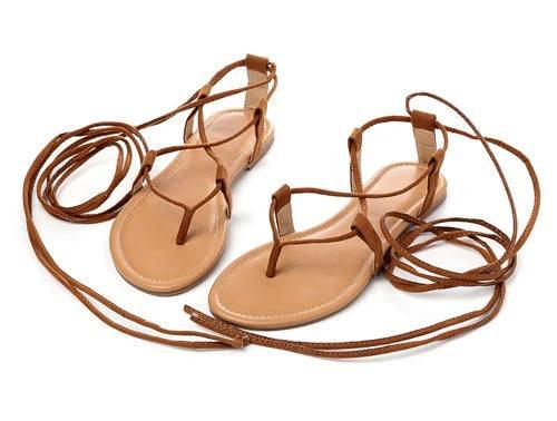 Stylish Lace-Up Flat Sandals: Summer Essential Footwear-Brown-4