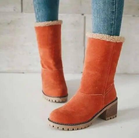 Suede Ankle Boots Adjustable Platform Heels Shoes-Orange-2
