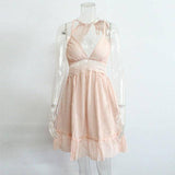 Summer Boho Dress Women Crochet Lace Ruffle Beach Dresses V-Pink-8