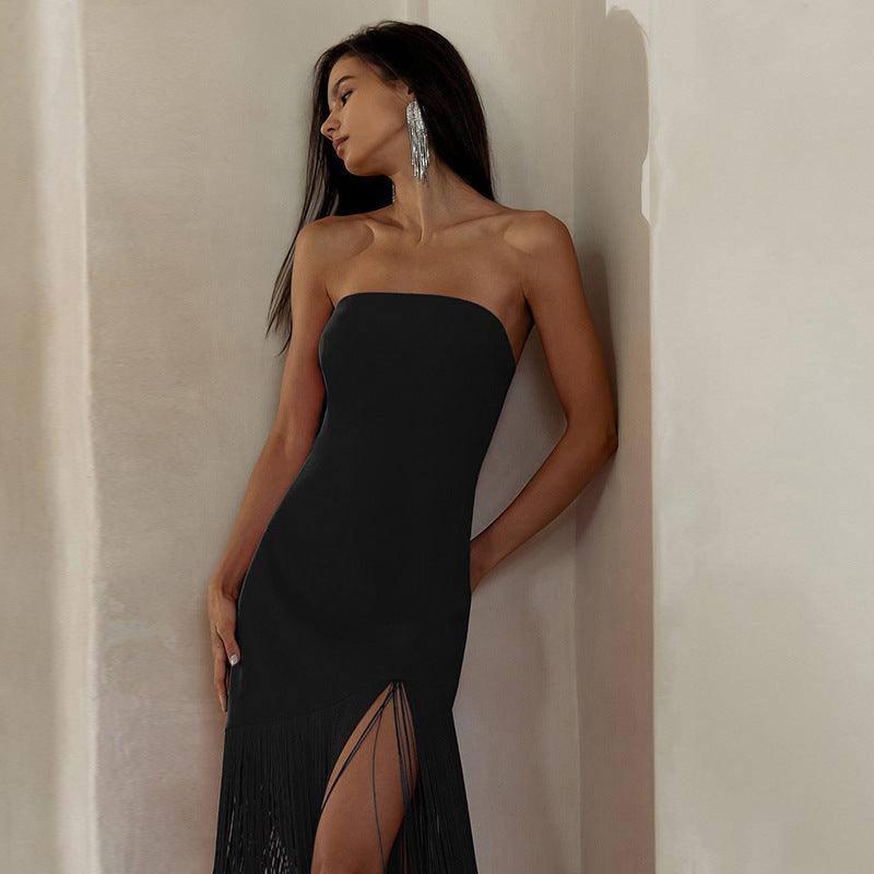 Summer Chic: New Tassel Sexy Strapless Split Dress for Women-4